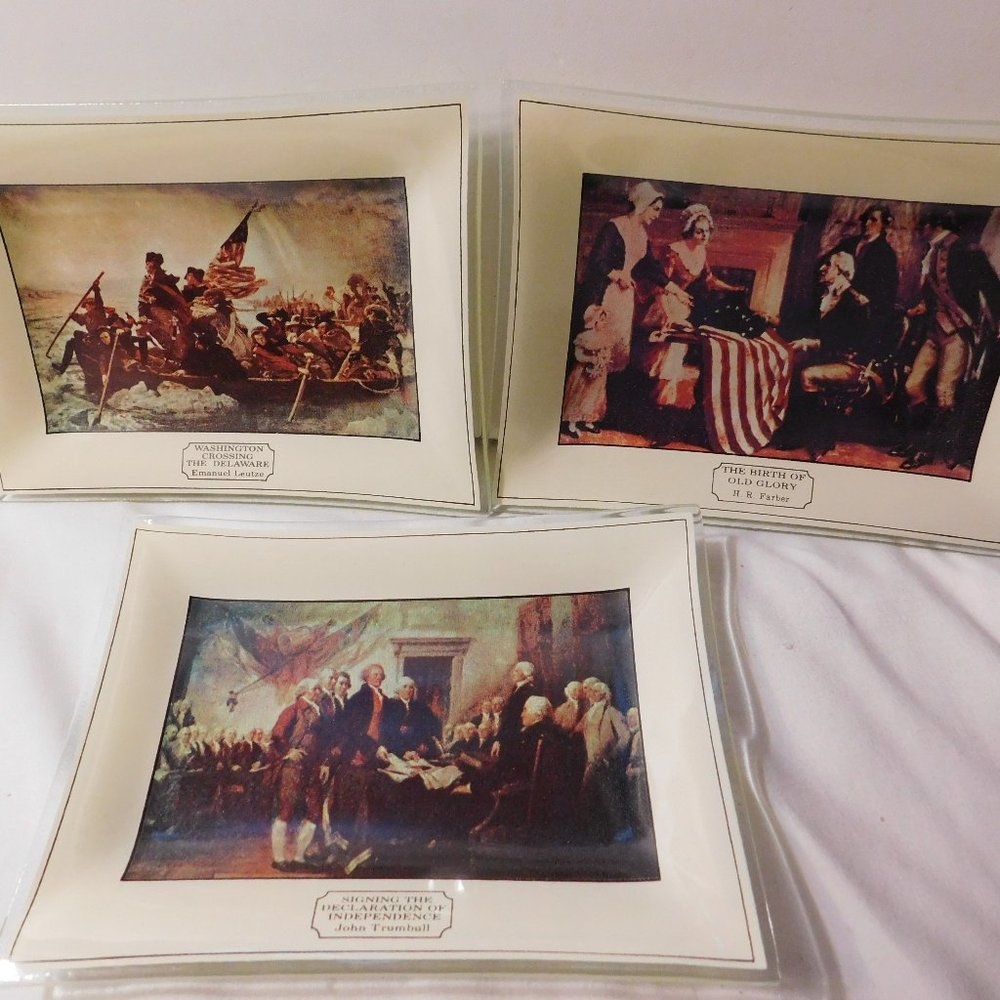 Houze Art Patriotic Glass Trays Declaration Independence, Washington, Old Glory